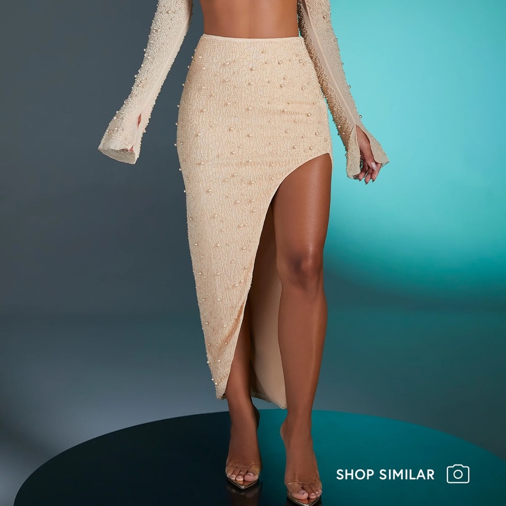 Oh polly Embellished Maxi Skirt in Sand